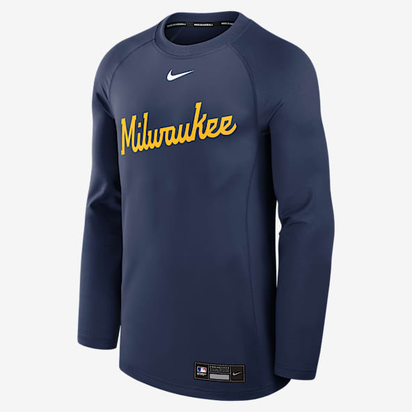 Nike Brewers 長袖ウェア ネイビー/イエロー Milwaukee Brewers Apparel & Gear. Nike.com